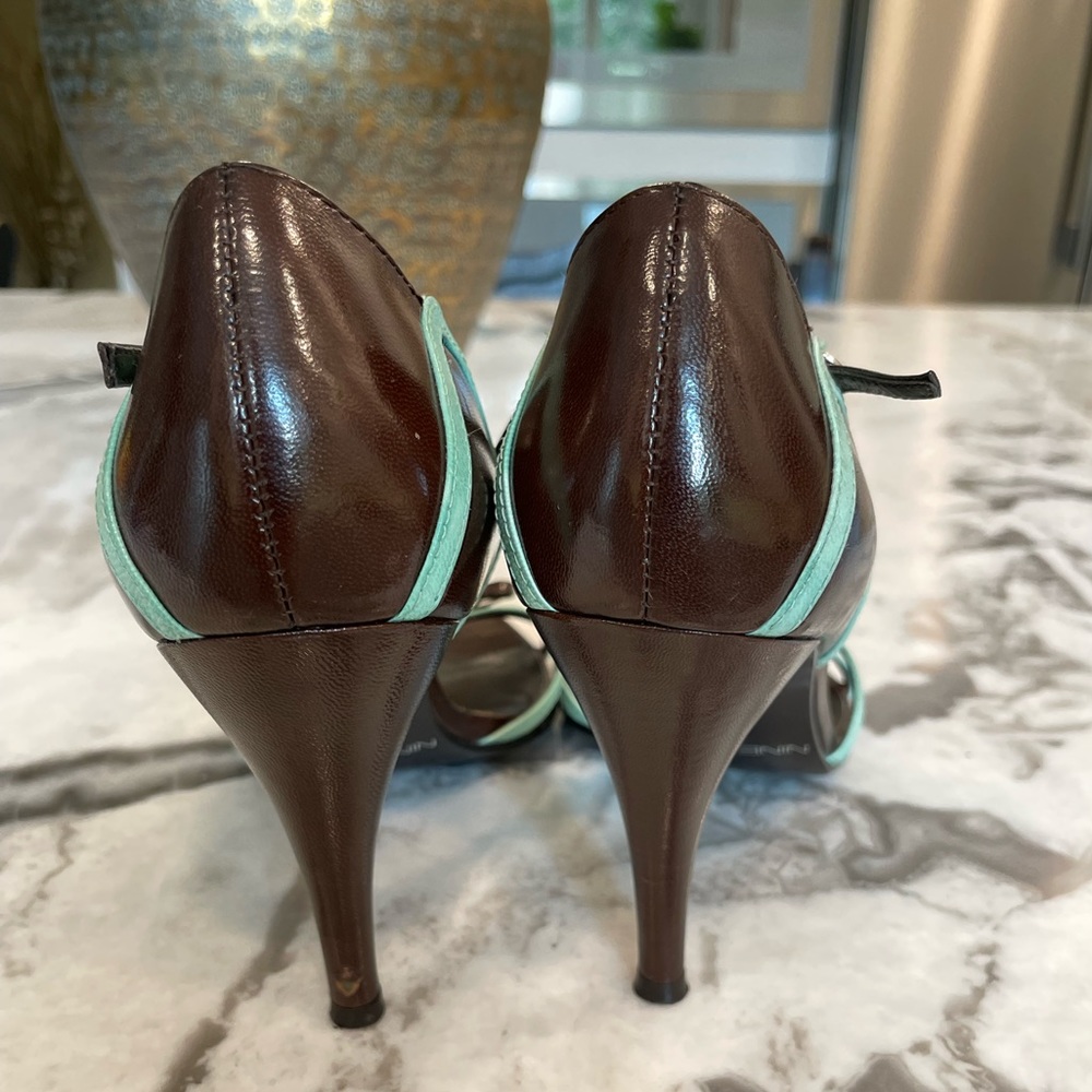 Franco Sarto Cordless Dark Brown/Blue Leather Heels - Picture 5 of 7